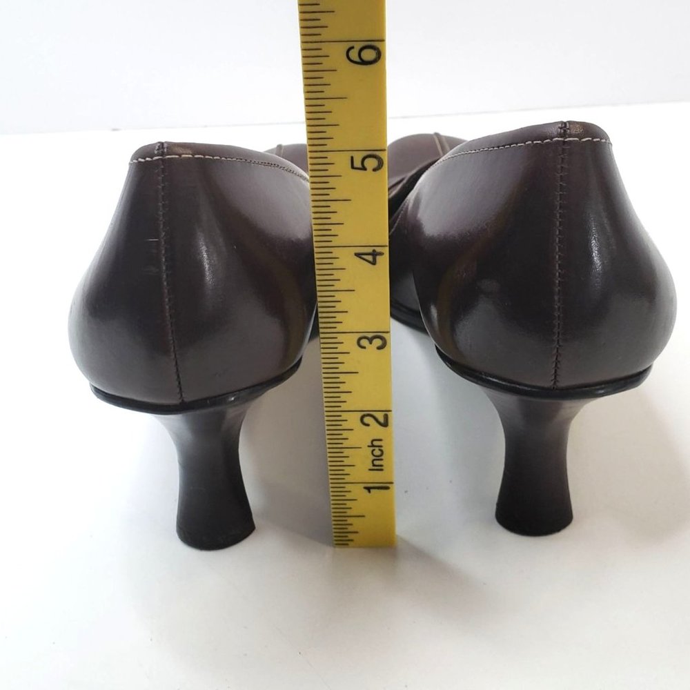 Gianni Bini Square Toe Pump Sz 7 Brown Leather Slip On Heeled Career Dress Shoe - Picture 5 of 11